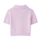 New Bow Trim Short Sleeves Short Knitted Top