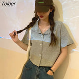 Women Summer Short-sleeve Turn-down-collar Solid Short Womens Tops Blouses Korean Style Loose All-match Slim Trendy