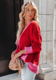 Contrast Color V-Neck Sweater Coat with