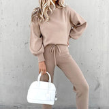 Tracksuit 2 Piece Sets Autumn Solid Fashion Casual Outfits Long Sleeve Tops High Waist Bandage Pants Oversized