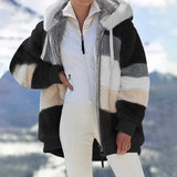 Women's Winter 2021 New Loose Plush Stitching Hooded Cardigan Women's