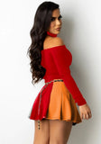 Off Shoulder Long Sleeve Crop Top and Pleated Matching Skirts 2pc