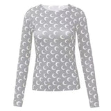 Summer Women'S Designer Moon Print T Shirt Lady Round Neck Long Sleeves Ice Silk Top Women Underwear Clothing