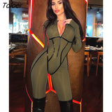 Sports Leather Zipper Tight Hip Jumpsuit Women Spring Long Sleeve Patchwork Ribbon Split Line Rompers Streetwear