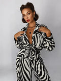Fashoin Stripes Pants Set Women Autumn Loose Long Sleeve Blosue Matching Wide Trousers Suit Elegant 2 Piece Pant