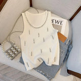 Thin Nail Bead Knitted Sling Heavyweight Vest Summer Bottom New Slim Design Sleeveless Top