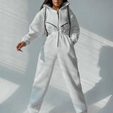 Women Basic Hoodie Jumpsuit Zipper Drawstring Overall High Waist Elasticity Streetwear Tracksuit Rompers Casual One Piece