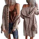 Sweater Vintage Elegant Long Cardigan Hooded Ladies Knitted Thick Sexy Cute Girl Korean Japan Harajuku Maxi