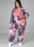 Tie Dye Hoody Top and Pants Plus Size Two Piece