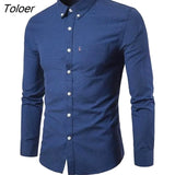 Men Solid Color Turn Down Collar Long Sleeve Shirt Slim Button Pocket Work