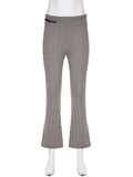 Casual Basic Knitted Flares Pants Autumn Winter Slim Solid Turn-Down Waist Low-Waisted Pants Women Fashion Streetwear-Outfit