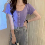 Salt Gentle Lace Short-Sleeved T-Shirt Knit New Comfortable Small High-Waist Short
