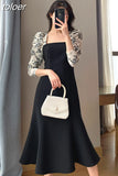 Maxi Dresses for Women Party Patchwork Long Sleeve Square Collar Floral Slim Mermaid Woman Dress Elegant Autumn 2023