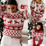 Top Jumper Knitwear Hot Christmas Santa Claus Xmas Printing Long Sleeve O-neck Christmas Knitting Pullover Women