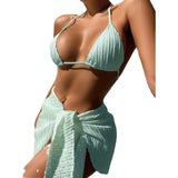 Toloer New Swimsuit Show Back Sexy Solid Color Bikini Gauze Skirt Bikini Three-Piece