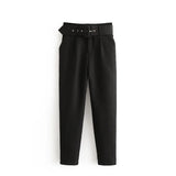 Casual Solid Color Pants For Women High Waist Belt Straight Long Pants Female 2021 Spring New Womens