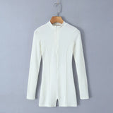 Spring Style Knitted Slim Zipper Long-Sleeved Solid Color Jumpsuit-Outfit