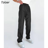 Faux Leather Classy Straight Pants Elastic Waist PU Warm Trousers Winter 2022 Office Ladies Plain Floor-Length