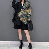 Printed Asymmetrical Blouse Patchwork Female Clothing Stylish Single-breasted Spring Autumn New V-Neck Casual Loose