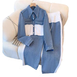Splicing Fashion Casual Set Spring And Autumn New Long Sleeve Top + Broad Legs Long Pants Two