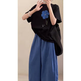 Languid Feeling To Wear A Woman's 2025 Summer Printed Short-Sleeved Collar Top Loose Pear-Shaped Body