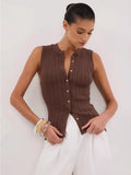 Summer Sleeveless Single-Button Clasp Knit Small Cardigan New Tight Vest