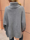 And Winter New Loose Solid Color High-Collar Bat Sleeve Knitted