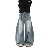 Retro Broad-Legged Jeans Design Feel Small Cat Bends Trousers Hanging Trousers