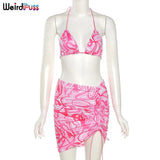 Puss Sexy Beach Style Women 2 Piece Set Lace Up Tank Tops+Mini Skirts Bandage Matching Summer Party Prom Vacation