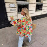 Women's Wear 2024 Autumn Floral Print Loose Quilted Cotton Padded Coat Women's Jacket-Outfit