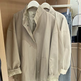 Spring 2024 New Korean Standing Collar Solid Color Long Trench Coat Female Loose Temperament Casual Jacket-Outfit