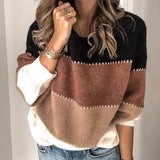 Toloer Women's Autumn And Winter New Solid Color Stitching Sweater Jacket Casual Round Collar