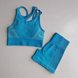 Seamless Gym Set Workout Clothes Women Short Sleeve Crop Tops Fitness Shorts Sports Wear Gym Clothing 2Pcs Sport