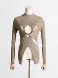 Toloer Girl Wind Knit Sweater Female 2024 Summer New Half High Collar Slim Show Thin Kink Senior Sense Hollow Top-Outfit