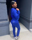 Plus Size Print Blue Hoodies Zipper