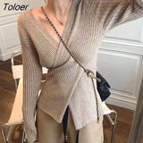 2023 Spring Autumn Ribbed V-neck Pullover Women Basic Solid Color Knitted Sweater Woman Slim Fit Long Sleeve Jumper