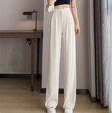 Toloer Pants Female Spring And Autumn 2024 New High Waist Hanging Feeling Loose Straight Leg Hanging Feeling Wide Leg Pants Large Size Pink Casual Pants-Outfit