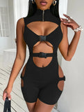 Sexy Zip Up Buckle Connect Hollow Out Sleeveless Short