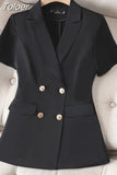 Solid Short Sleeve Office Lady Blazer Elegant Casual Single Button Korean Style Chic All-match Blazers Tops