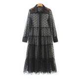 Autumn Women Mesh Sheer Maxi Dress See-through Party Club wear Dot Lovely Office Ladies Dress New-Outfit