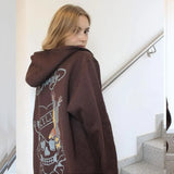 Y2k winter sweater clothes brown jacket zip sweatshirt oversized hoodie female xl retro long sleeve pullover with