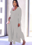 Plus Size Side Slit Long Shirt and Matching Pants 2pc