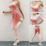 Women's Gradual Gym Set Workout Clothes Athletic Wear Sports Legging Seamless Fitness Bra Crop Top Long Sleeve Fitness