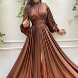 Spring-Summer Popular Color Hanging Waist Hanging Neck Big Swing Sexy Avocado Green Dress Solid Color Long Dress
