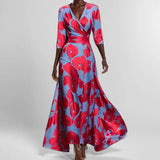New Women's Fashion Elegant Temperament V Collar Print Credant Skirt