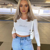 2020 Glitter Long Sleeve Cotton Sexy Crop Top Autumn Winter Women Fashion Streetwear Outfits Tshirts Tees