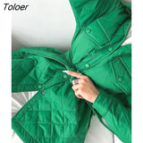 Winter Warm Rhombus Cotton-Padded Coats Women Black Long Breasted Lapels Loose Puffer Jackets Outwear Parkas Bombers