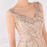 Modest V-neck Sleeveless Sequined Mini Slit Club