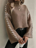 Casual Loose Knitted Sweater 2025 New High-Necked Color Design For