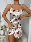 Women's Ice Ribbon Pajamas Sexy Bare-Back Pajamas Women's Thin Breathable Print Halter Skirts-Outfit
